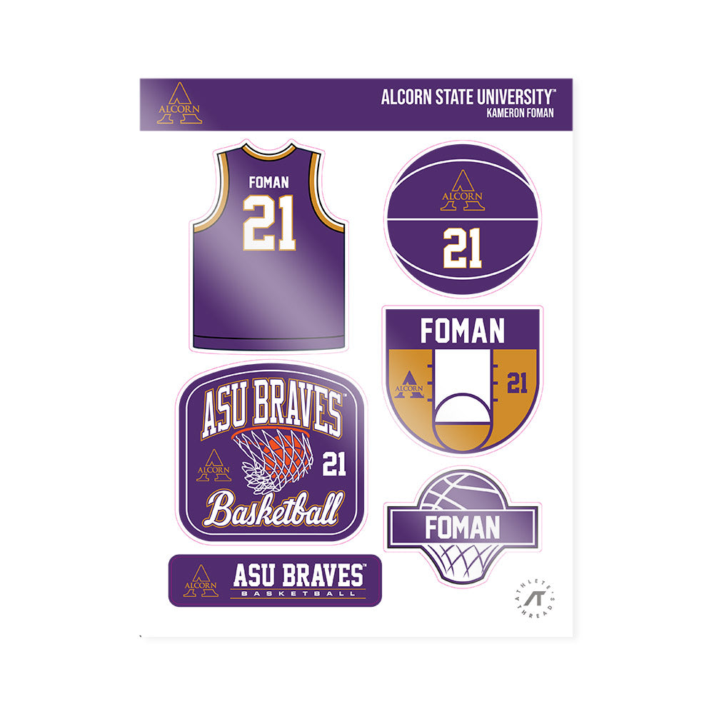 Alcorn - NCAA Men's Basketball : Kameron Foman - Sticker Sheet-0