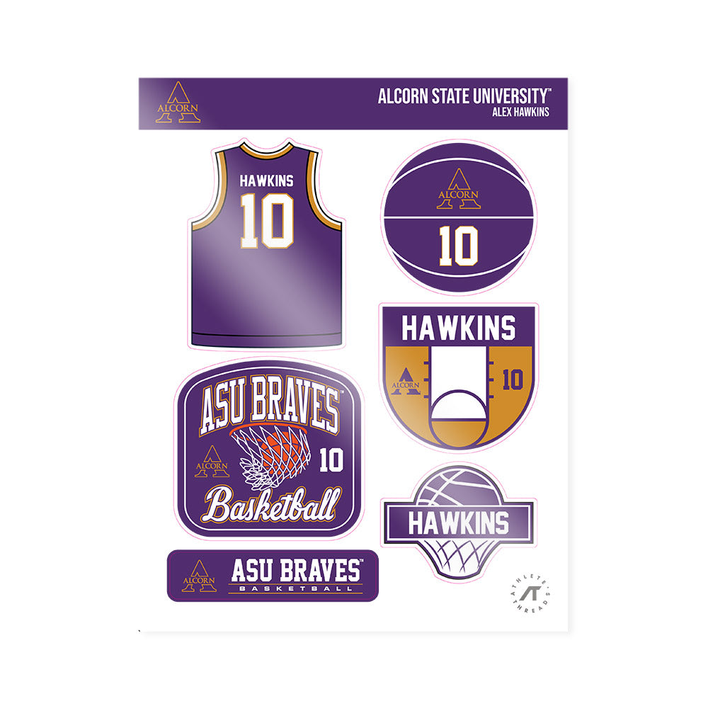 Alcorn - NCAA Men's Basketball : Alex Hawkins - Sticker Sheet-0