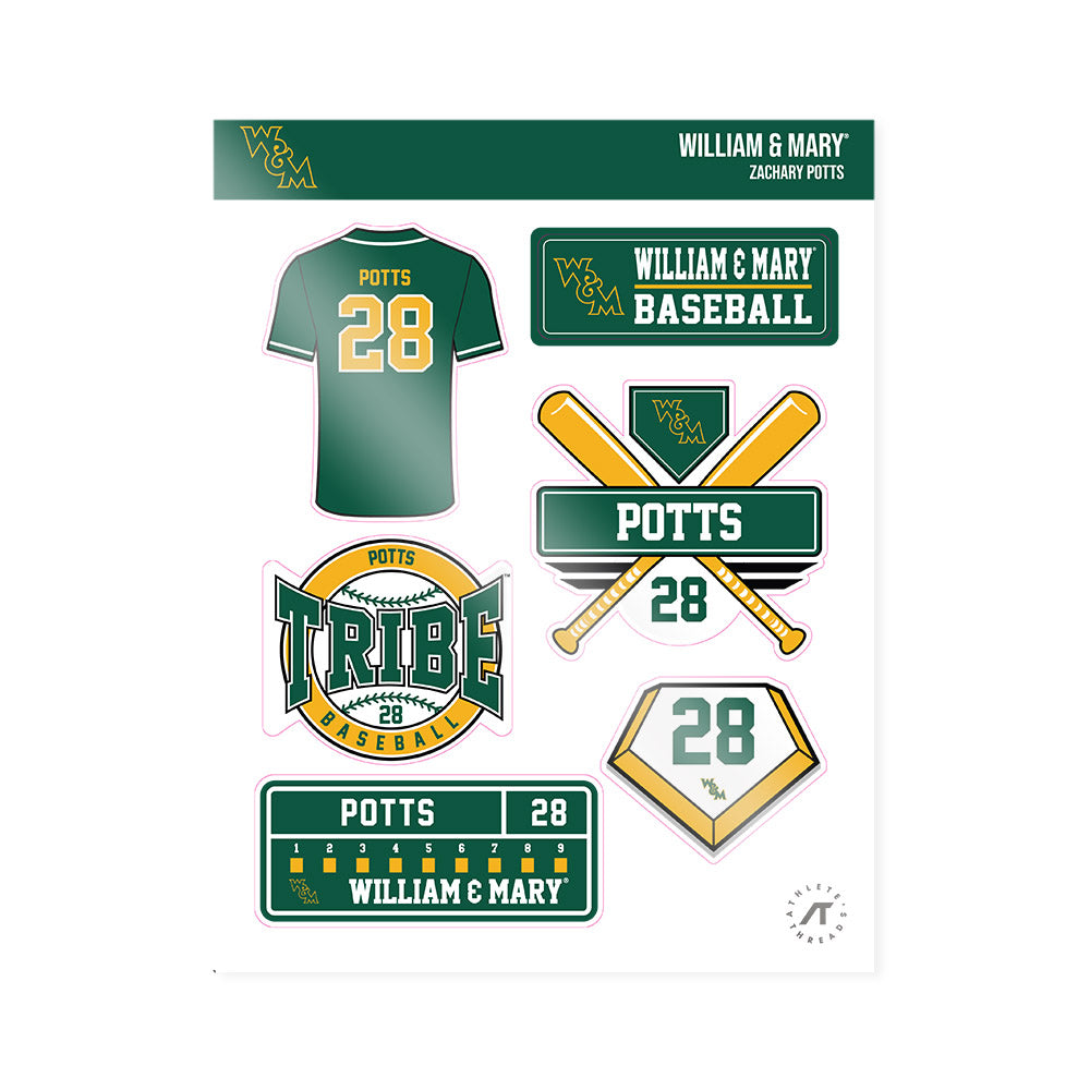 William & Mary - NCAA Baseball : Zachary Potts - Sticker Sheet-0