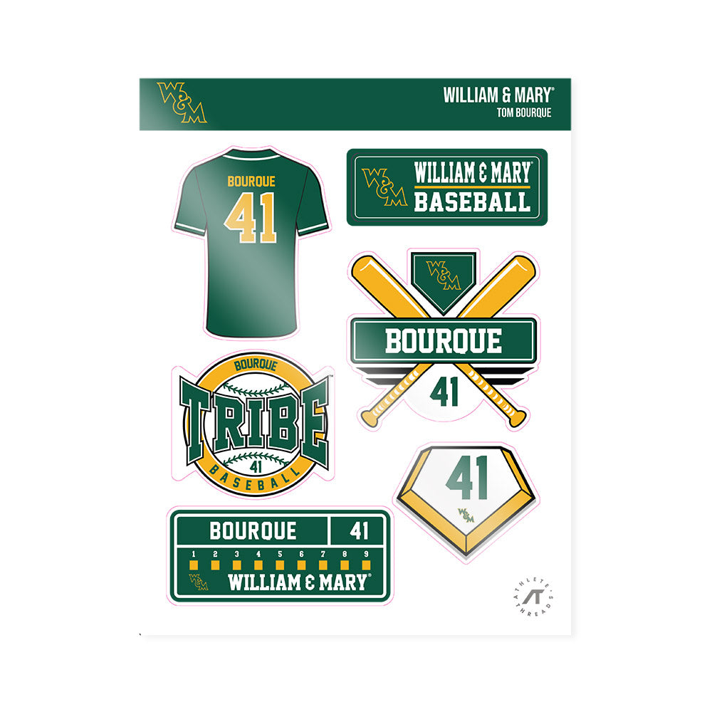 William & Mary - NCAA Baseball : Tom Bourque - Sticker Sheet-0