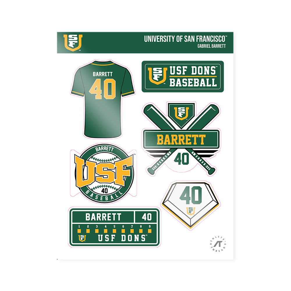 USFCA - NCAA Baseball : Gabriel Barrett - Sticker Sheet-0