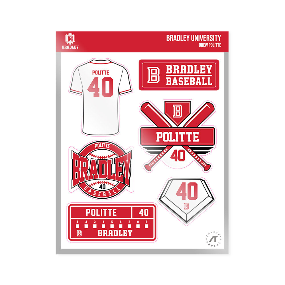 Bradley - NCAA Baseball : Drew Politte - Sticker Sheet-0