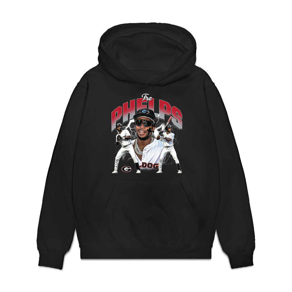 Georgia - NCAA Baseball : Tre Phelps - Collage Premium Hooded Sweatshirt-0