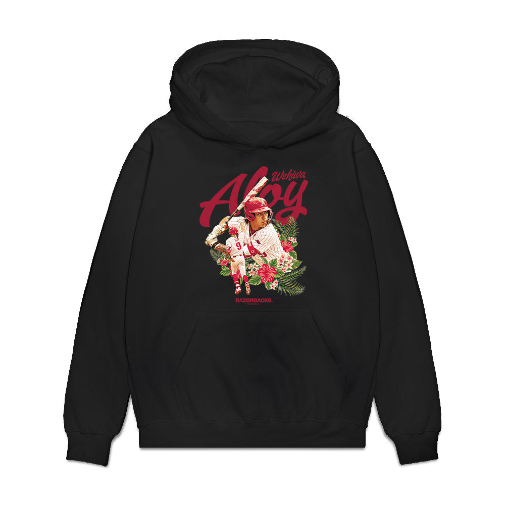 Arkansas - NCAA Baseball : Kuhio Aloy - Collage Premium Hooded Sweatshirt-0