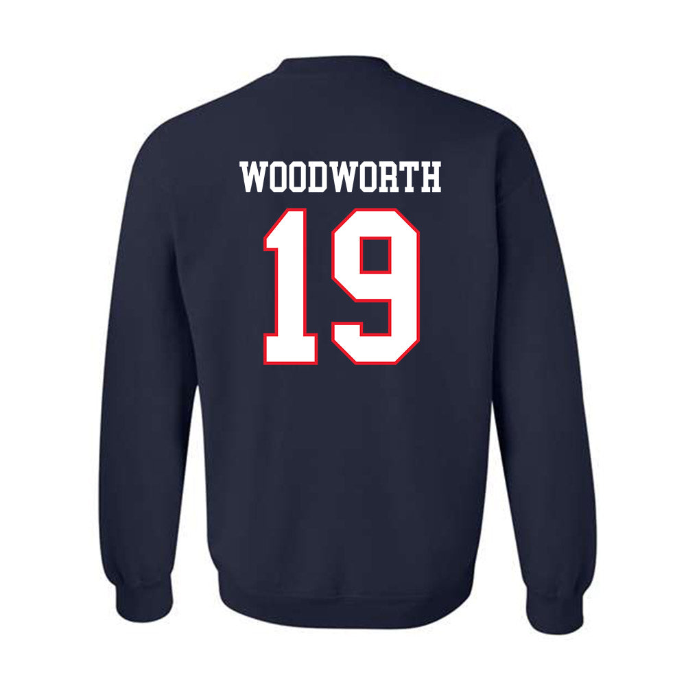 UConn - NCAA Women's Ice Hockey : Megan Woodworth - Hockey East 2024-2025 Regular Season Champs Classic Shersey Crewneck Sweatshirt-1
