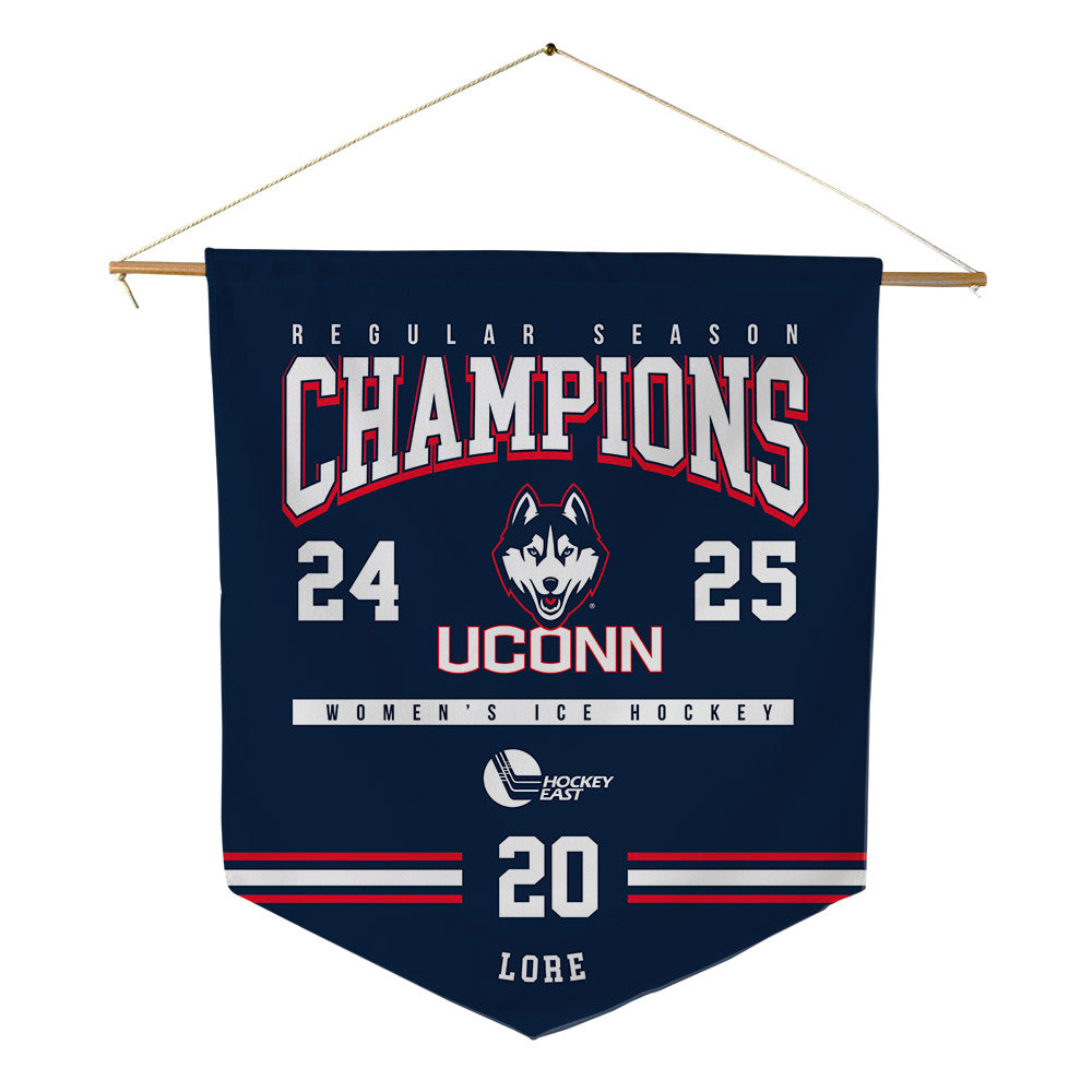 UConn - NCAA Women's Ice Hockey : Jade Lore - Hockey East 2024-2025 Regular Season Champs Pennant - 18" x 21"-0