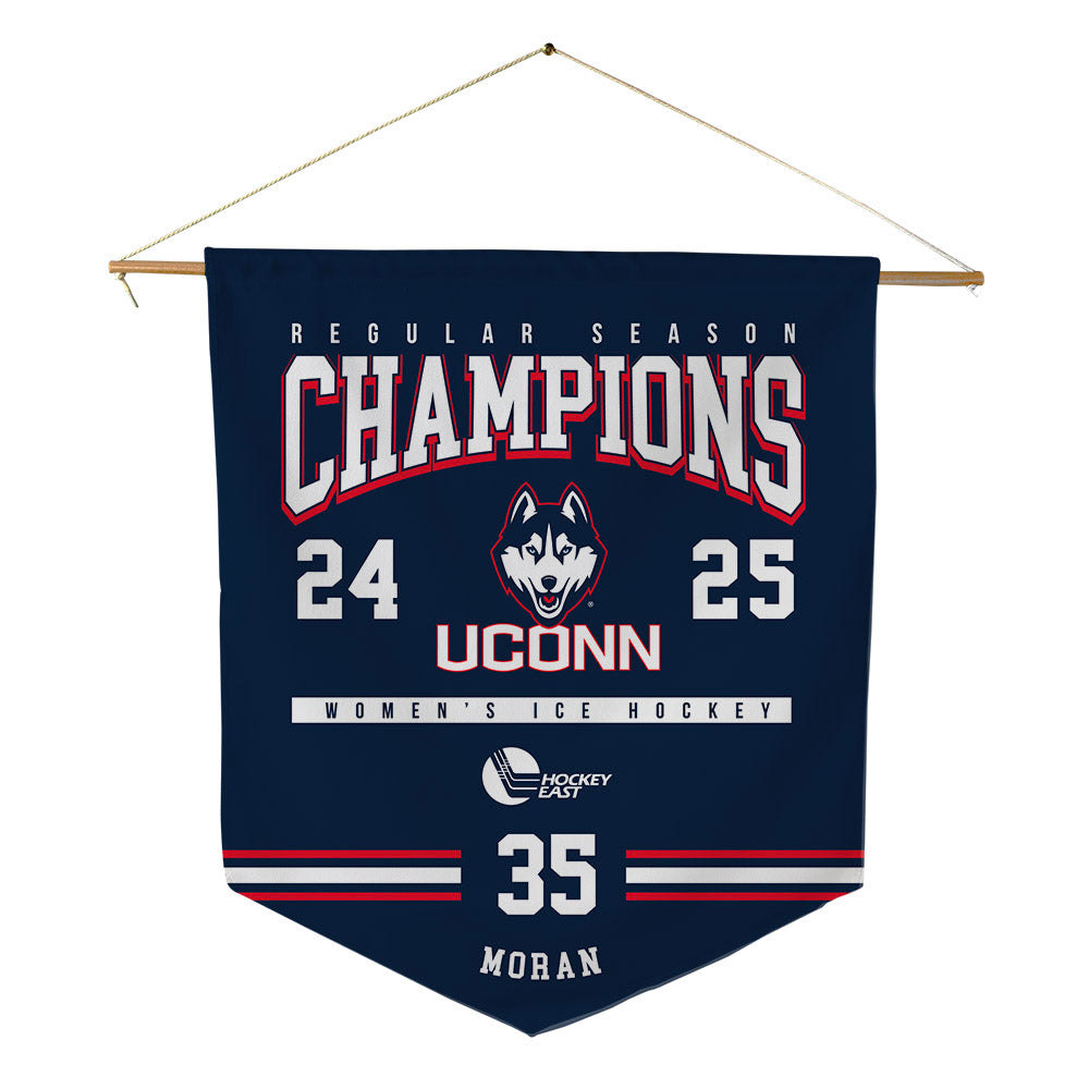 UConn - NCAA Women's Ice Hockey : Shannon Moran - Hockey East 2024-2025 Regular Season Champs Pennant - 18" x 21"-0