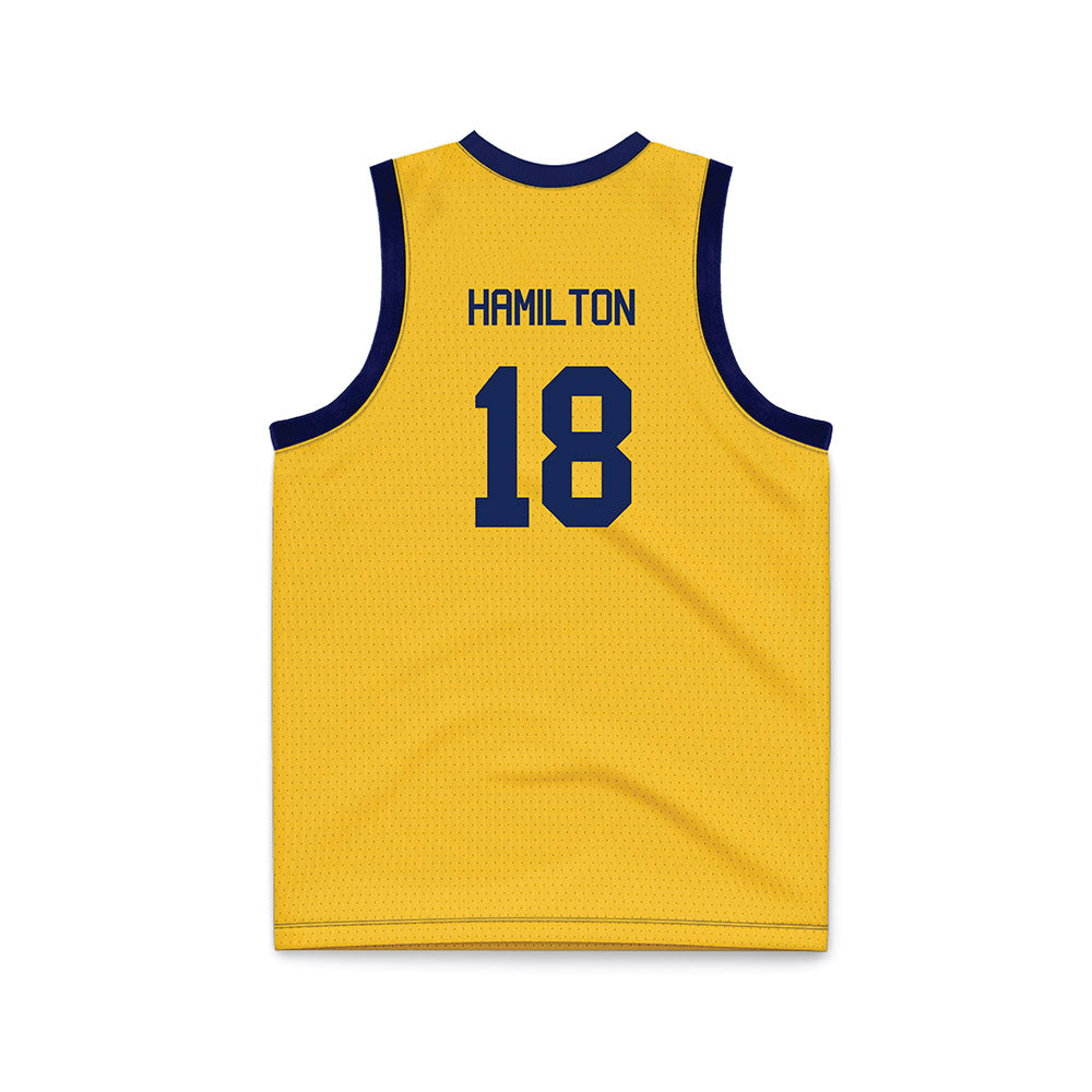 Marquette - NCAA Men's Basketball : Caedin Hamilton - Navy NCAA® March Madness® 2025 Gold Basketball Jersey-1