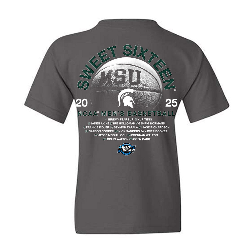 Michigan State - NCAA Men's Basketball : - NCAA® March Madness® 2025 Sweet 16 Roster Youth T-Shirt-1