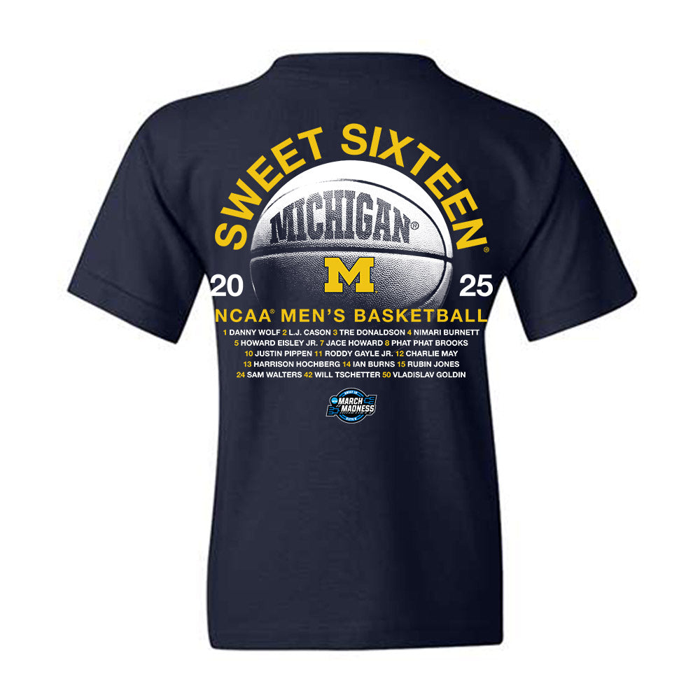 Michigan - NCAA Men's Basketball : - NCAA® March Madness® 2025 Sweet 16 Roster Youth T-Shirt-1