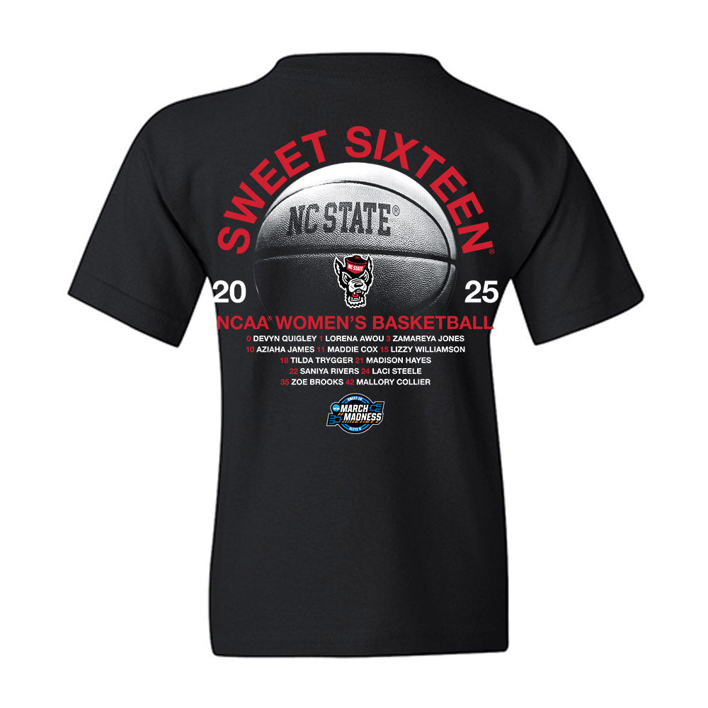 NC State - NCAA Women's Basketball : - NCAA® March Madness® 2025 Sweet 16 Roster Youth T-Shirt-1