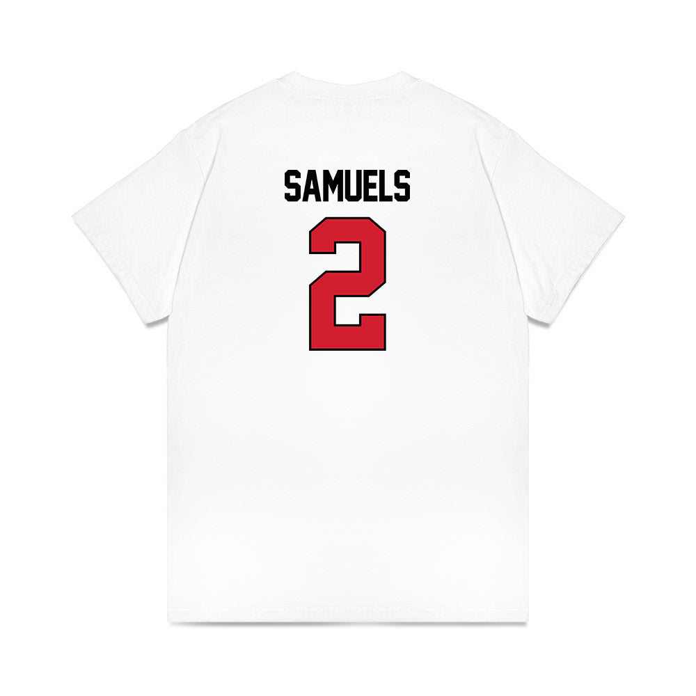 NC State - NCAA Women's Basketball : Qadence Samuels - NCAA® March Madness® 2025 Elite 8 Shersey Premium T-Shirt-1