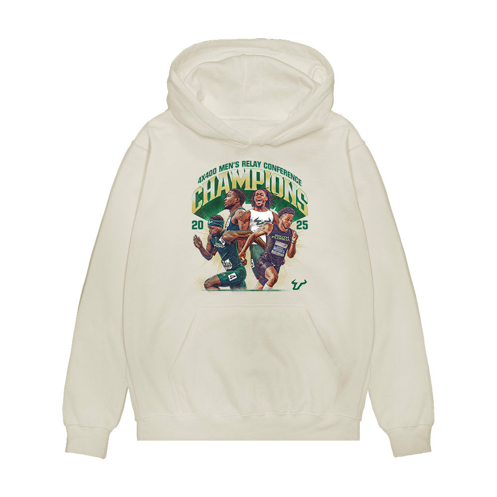 USF - NCAA Men's Track & Field : 2025 Champions 4x400 Men's Relay Team Collage Premium Hooded Sweatshirt-0