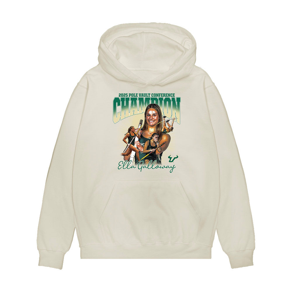 USF - NCAA Women's Track & Field : Ella Galloway - 2025 Champion Pole Vault Collage Premium Hooded Sweatshirt-0
