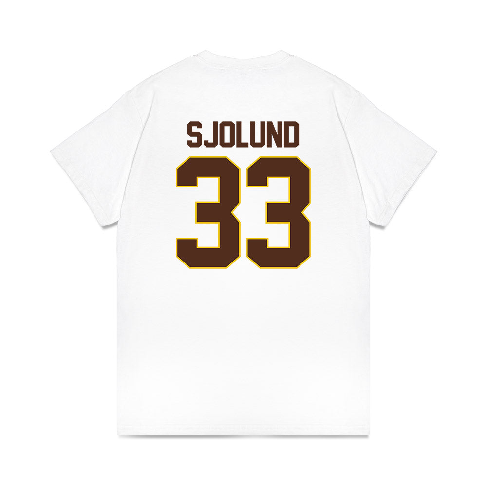 Western Michigan - NCAA Men's Ice Hockey : Samuel Sjolund - NCAA® March Madness® 2025 Frozen Four Shersey Premium T-Shirt-1