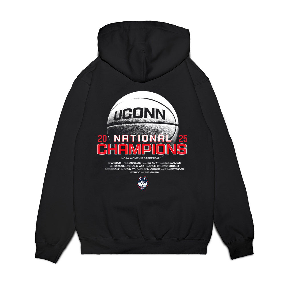UConn - NCAA Women's Basketball : NCAA® March Madness® National Champions Roster Premium Hooded Sweatshirt-1