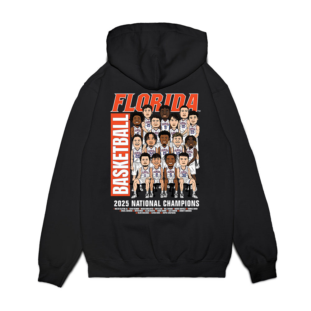 Florida - NCAA Men's Basketball : - NCAA® March Madness® National Champion Team Caricature Premium Hooded Sweatshirt-1