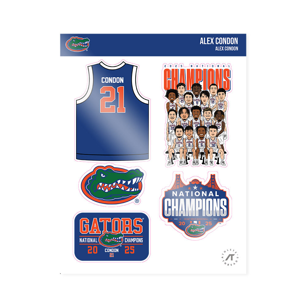 Florida - NCAA Men's Basketball : Alex Condon - NCAA® March Madness® National Champions Sticker Sheet-0