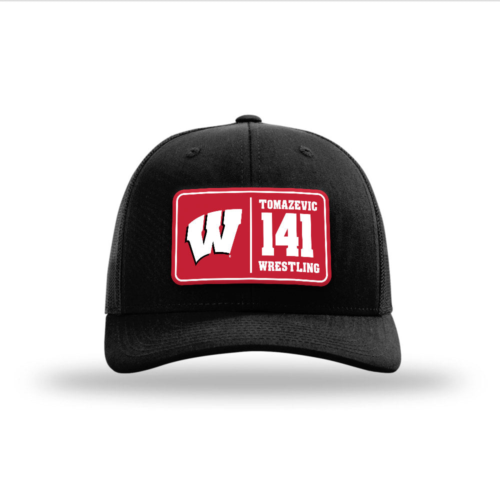 Wisconsin - NCAA Wrestling : Peter Tomazevic - Suede Patch Snapback Trucker Hat-0