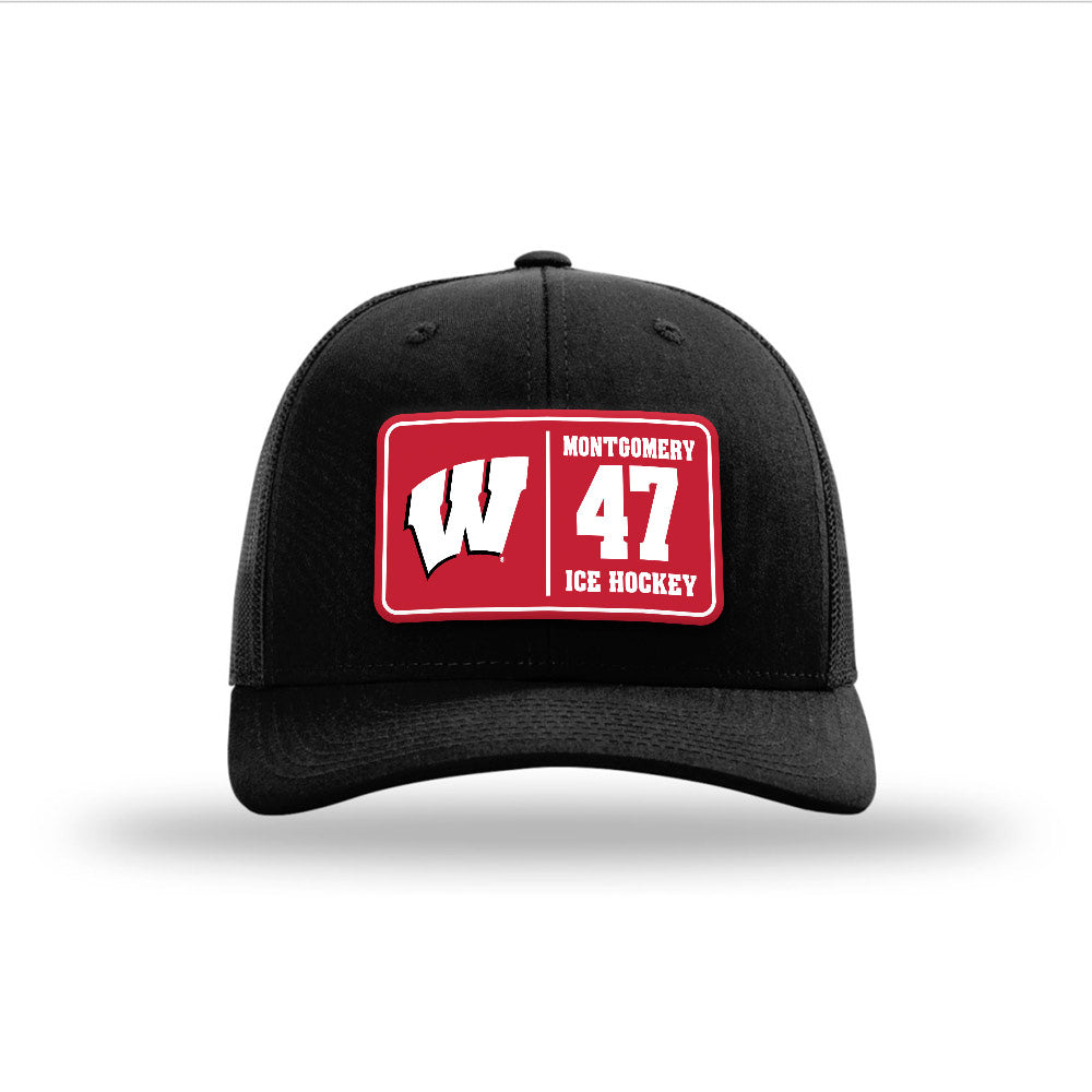 Wisconsin - NCAA Men's Ice Hockey : Blake Montgomery - Suede Patch Snapback Trucker Hat-0