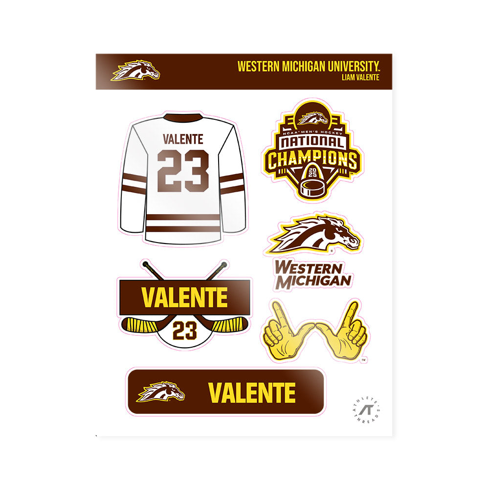 Western Michigan - NCAA Men's Ice Hockey : Liam Valente - National Champions Sticker Sheet-0