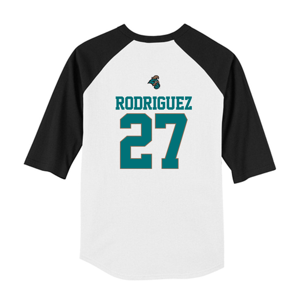Coastal Carolina - NCAA Baseball : Freddy Rodriguez - USA Youth Raglan T-Shirt-1
