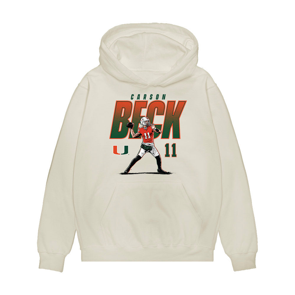 Miami - NCAA Football : Carson Beck - Caricature Premium Hooded Sweatshirt-0