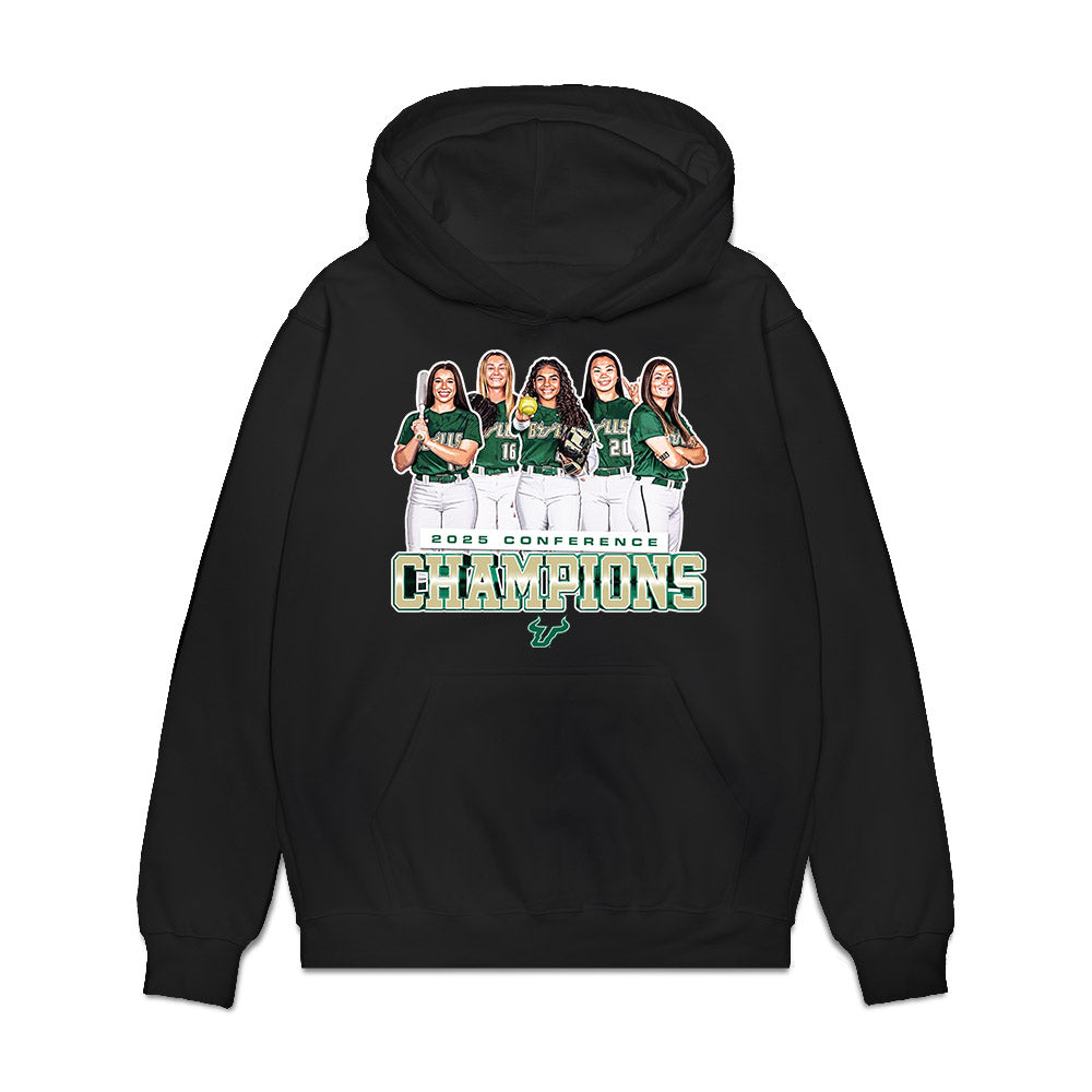 USF - NCAA Softball : - 2025 Conference Champs Premium Hooded Sweatshirt-0
