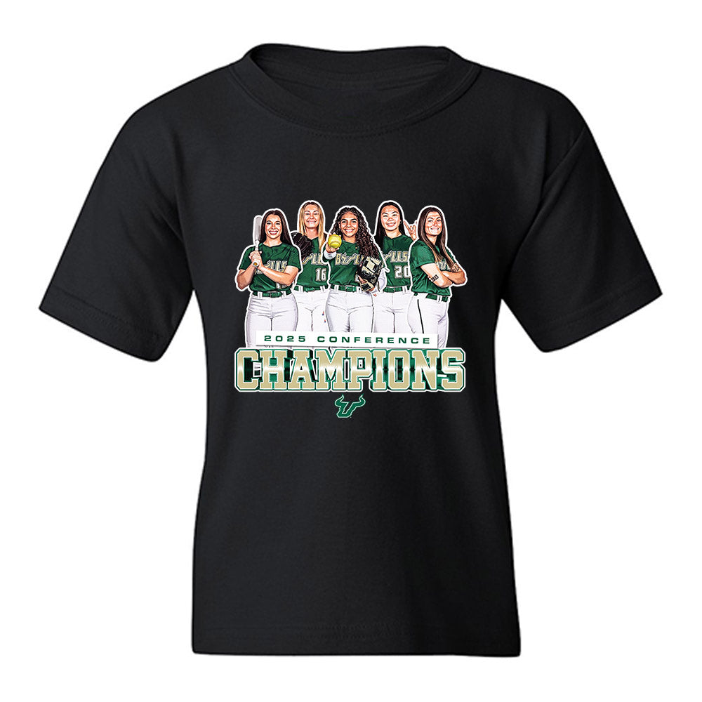 USF - NCAA Softball : - 2025 Conference Champs Youth T-Shirt-0
