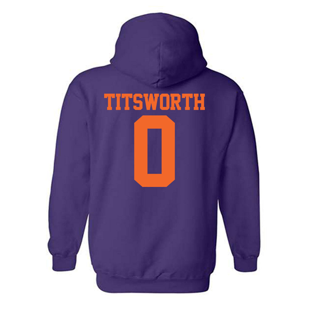 Clemson - NCAA Baseball : Drew Titsworth - Purple NCAA® Shersey Hooded Sweatshirt-1