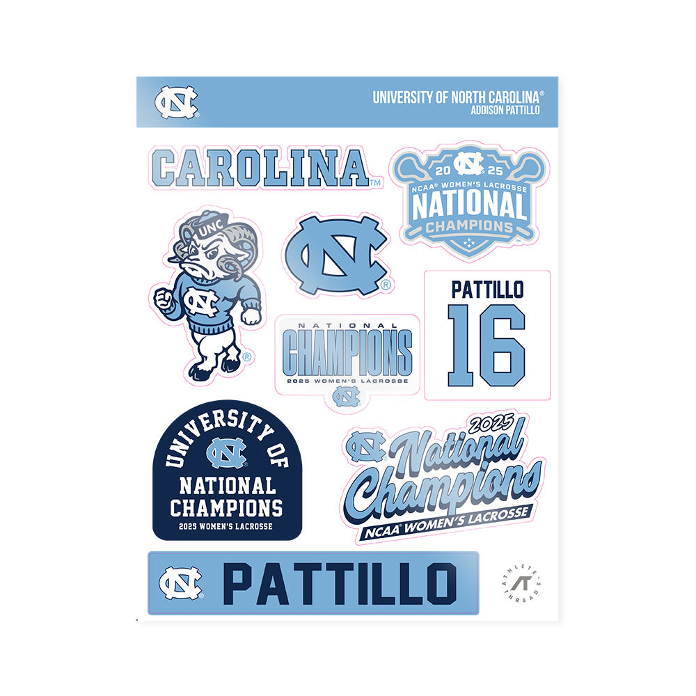 UNC - NCAA Women's Lacrosse : Addison Pattillo - NCAA® Sticker Sheet-0