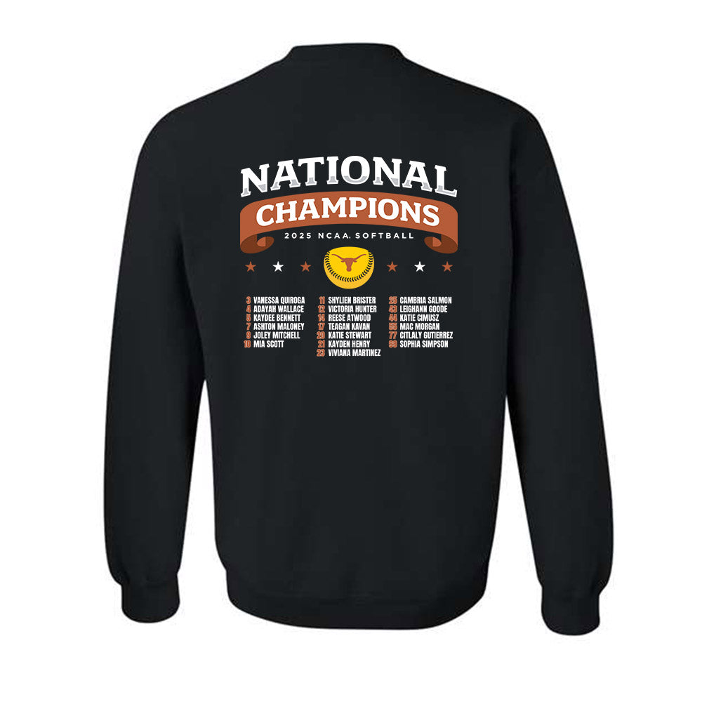 Texas - NCAA Softball : - NCAA® National Champions Roster Shirt Crewneck Sweatshirt-1
