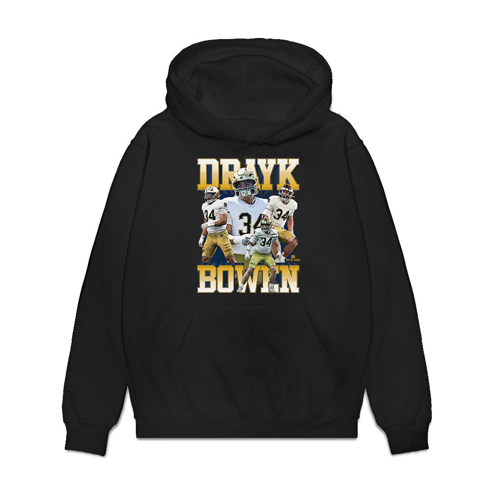 Notre Dame - NCAA Football : Drayk Bowen - Collage Premium Hooded Sweatshirt-0