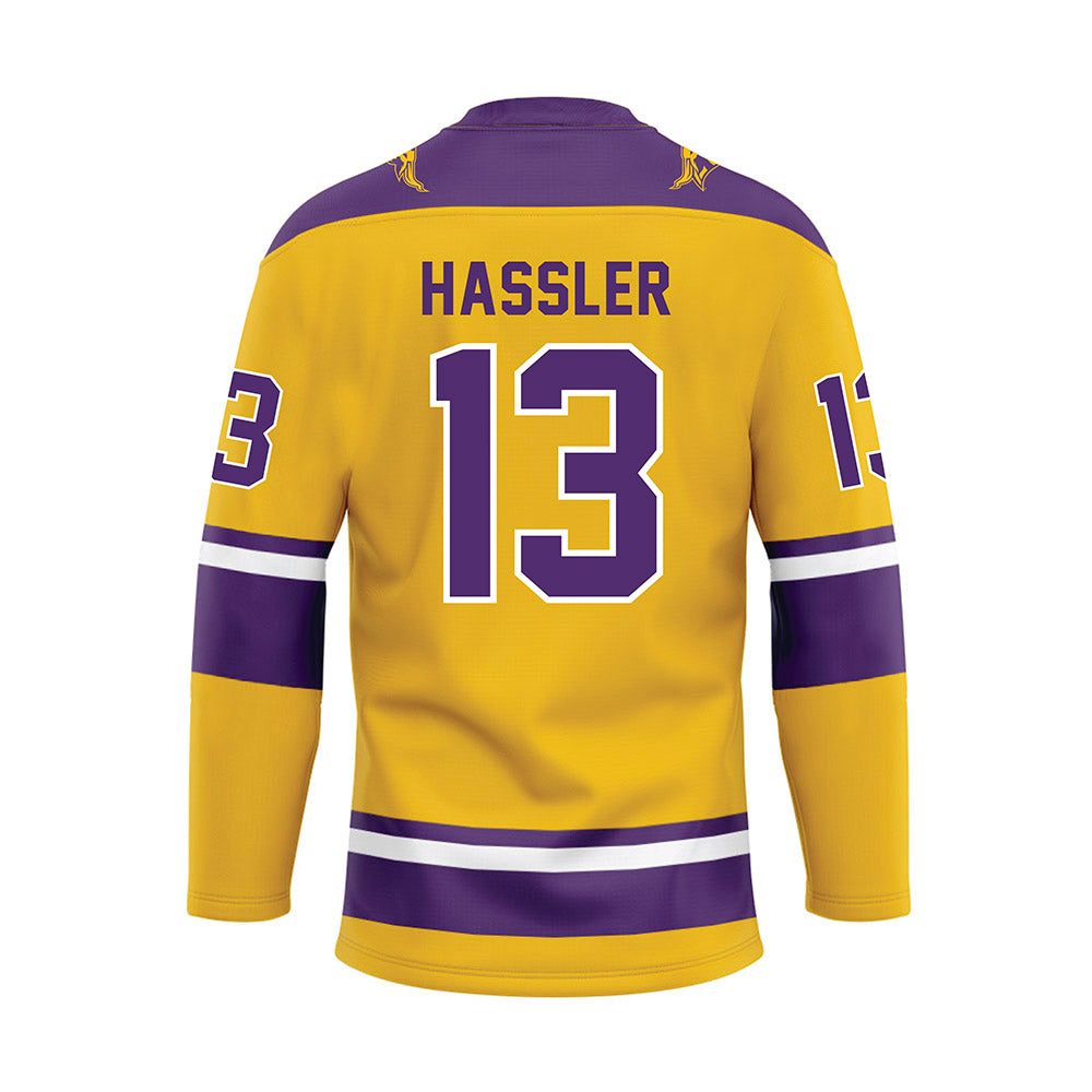 Minn. St. - NCAA Women's Ice Hockey : Kendall Hassler - Gold Hockey Jersey-1