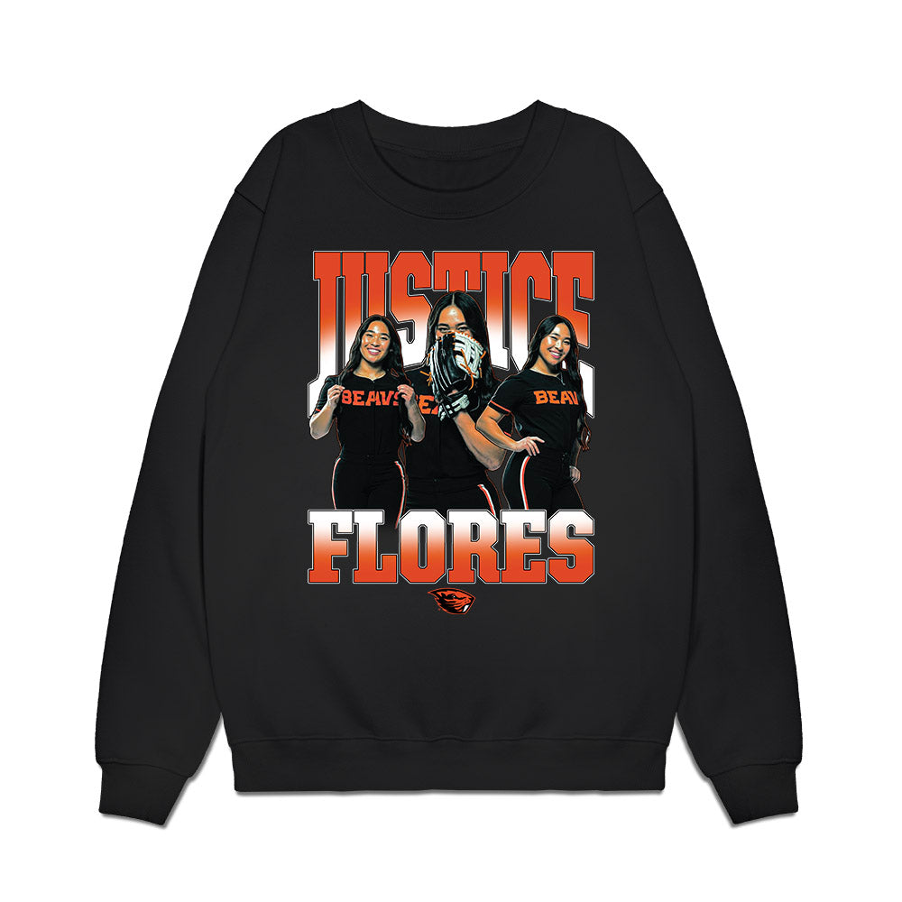 Oregon State - NCAA Softball : Justice Flores - Collage Premium Crewneck Sweatshirt-0