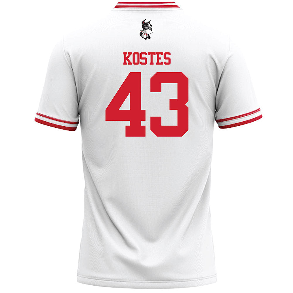 BU - NCAA Men's Lacrosse : Daine Kostes - White Lacrosse Jersey -1