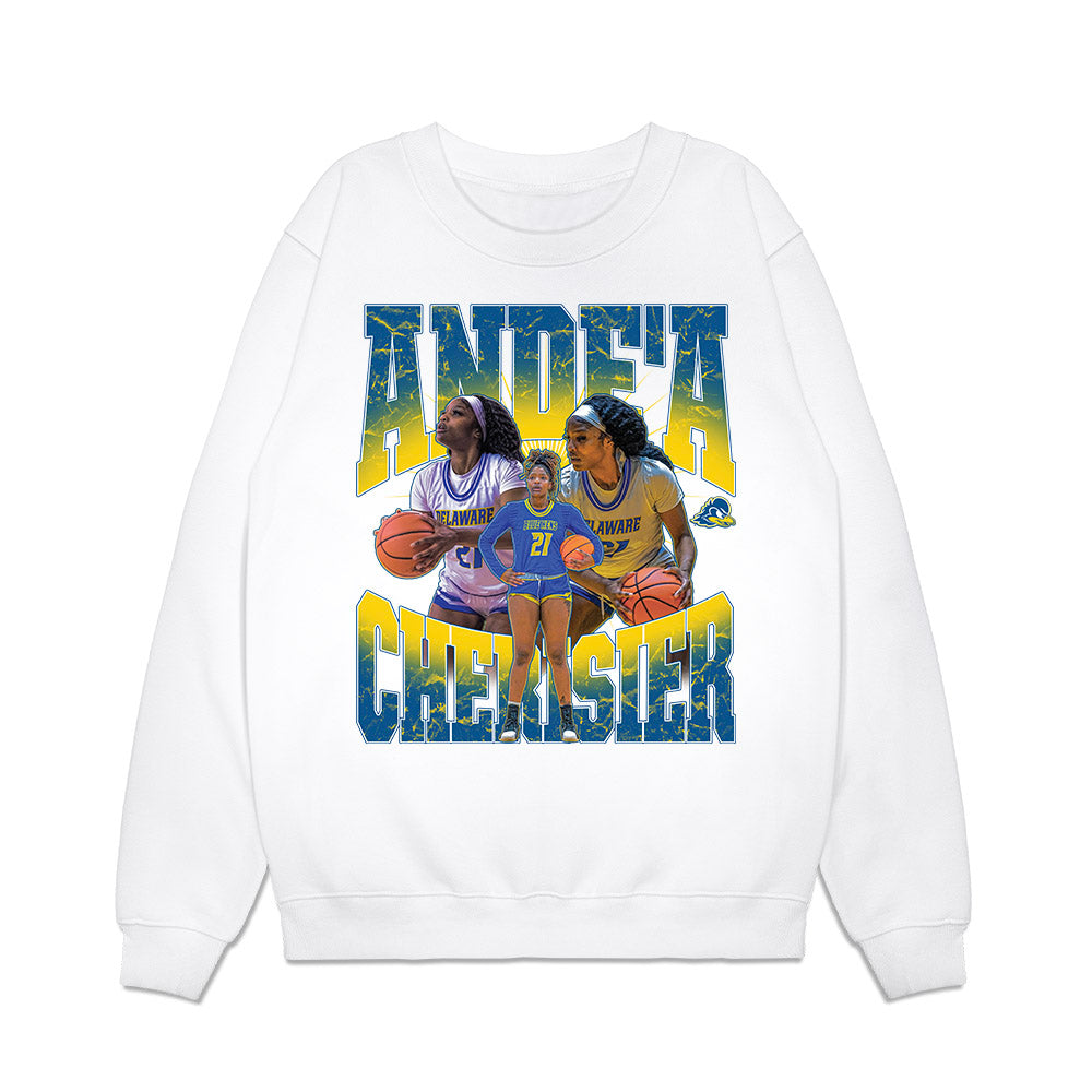 Delaware - NCAA Women's Basketball : Andea Cherisier - Collage Premium Crewneck Sweatshirt-0