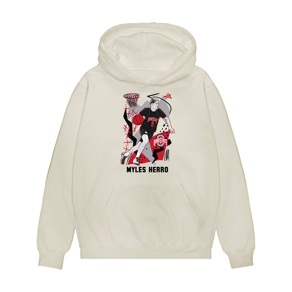 Ohio State - NCAA Men's Basketball : Myles Herro - Player Illustration Premium Hooded Sweatshirt-0