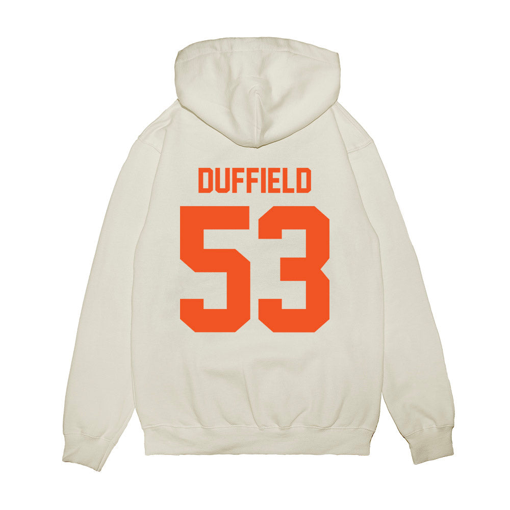 Oklahoma State - NCAA Football : Jaxson Duffield - Vintage Helmet Premium Hooded Sweatshirt-1
