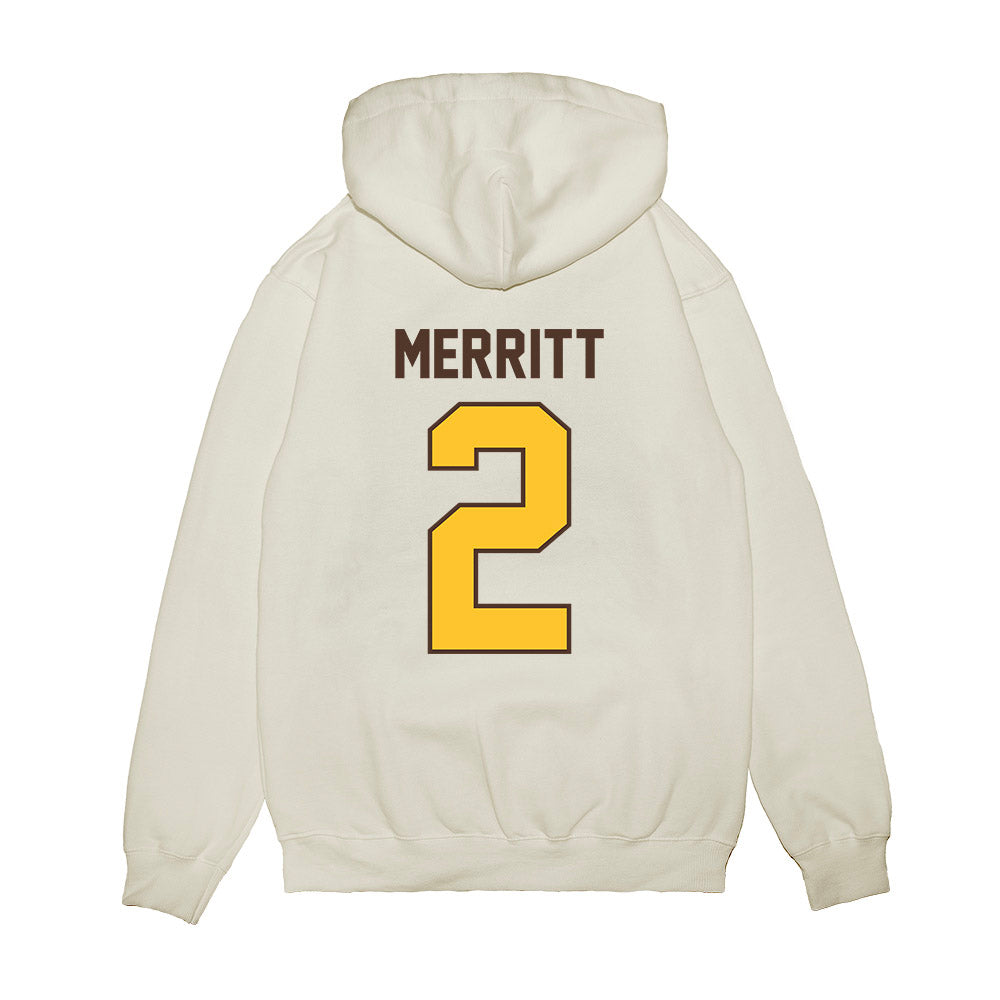 Wyoming - NCAA Football : Caleb Merritt - Vintage Helmet Premium Hooded Sweatshirt-1