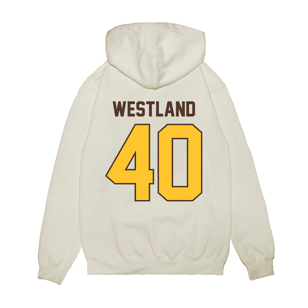 Wyoming - NCAA Football : Tyce Westland - Vintage Helmet Premium Hooded Sweatshirt-1