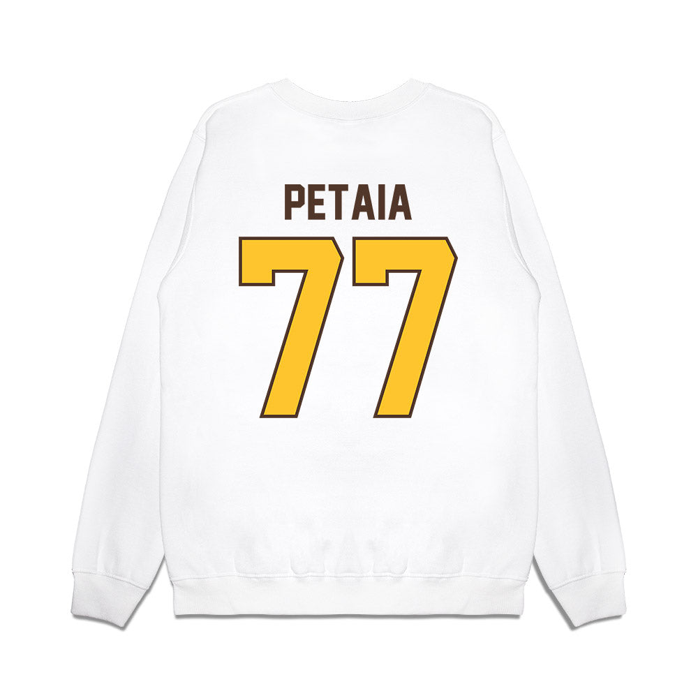Wyoming - NCAA Football : Josiah Petaia - Vintage Helmet Premium Crewneck Sweatshirt-1