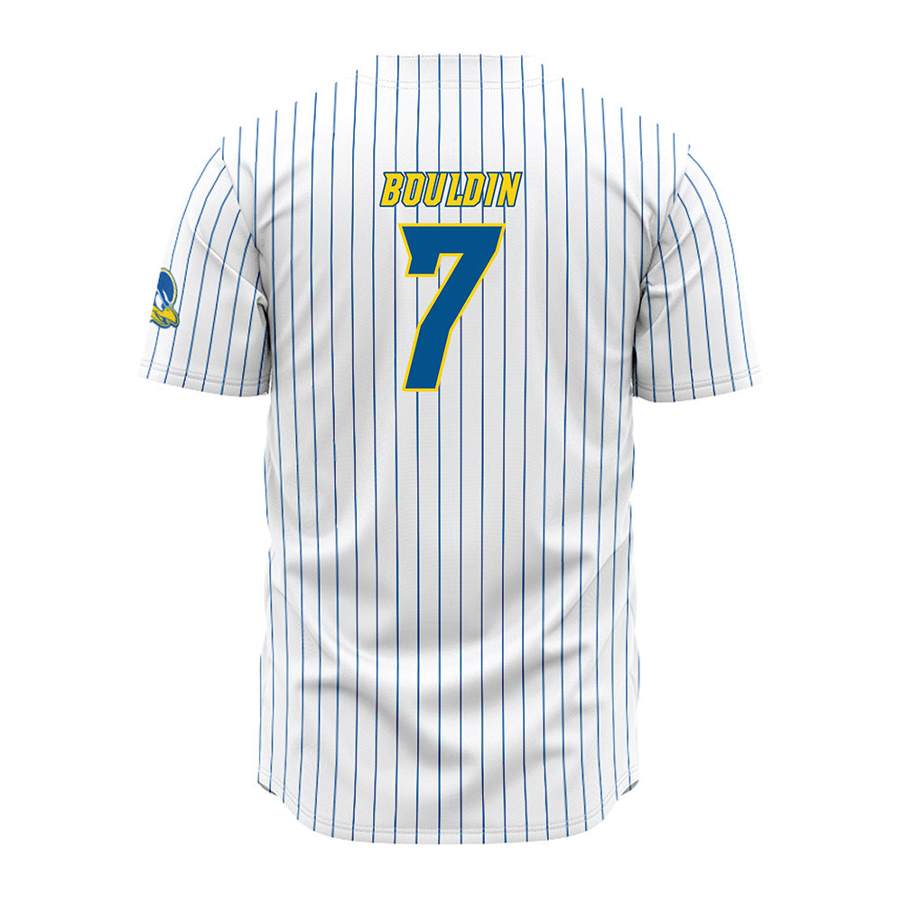 Delaware - NCAA Baseball : Evan Bouldin - White Pinstripe Jersey-1