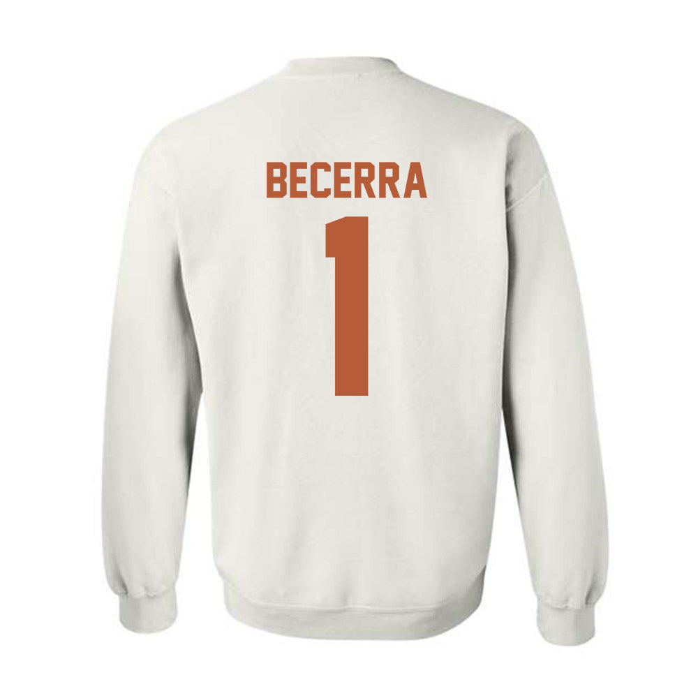Texas - NCAA Baseball : Temo Becerra - Horns Up! Crewneck Sweatshirt-1
