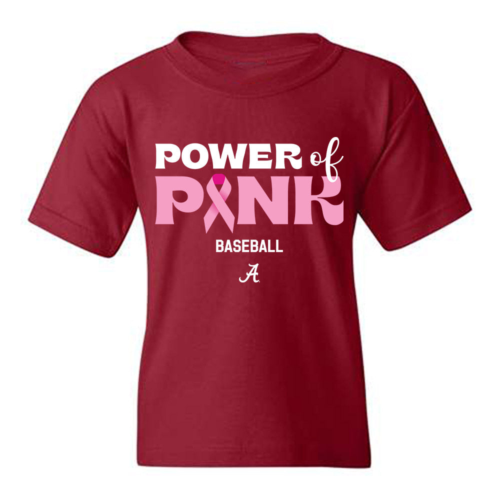 Alabama - Baseball Alumni : Coulson Buchanan - Power of Pink Crimson Youth T-Shirt-0