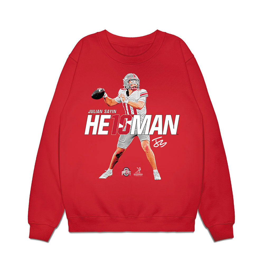 Ohio State - NCAA Football : Julian Sayin - Heisman Finalist Stance Premium Crewneck Sweatshirt-0