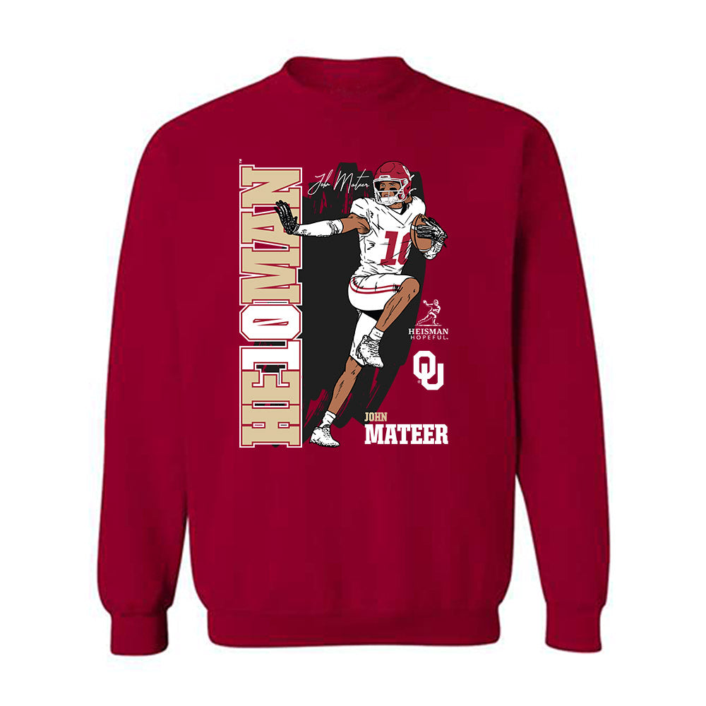 Oklahoma - NCAA Football : John Mateer - Heisman Stance Crewneck Sweatshirt-0