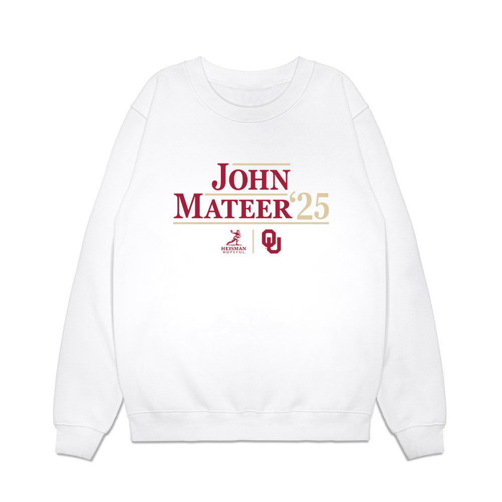 Oklahoma - NCAA Football : John Mateer - Heisman Campaign Tee Premium Crewneck Sweatshirt-0