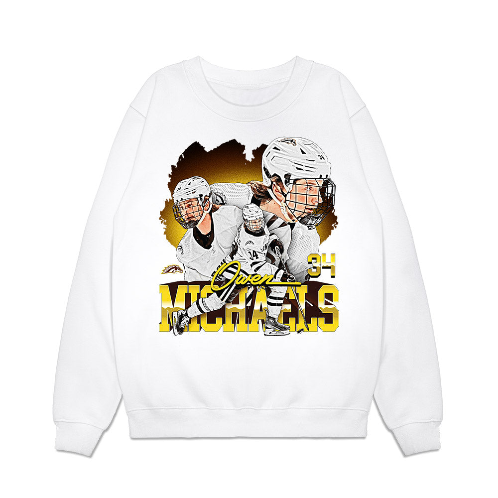 Western Michigan - NCAA Men's Ice Hockey : Owen Michaels - Collage Premium Crewneck Sweatshirt-0