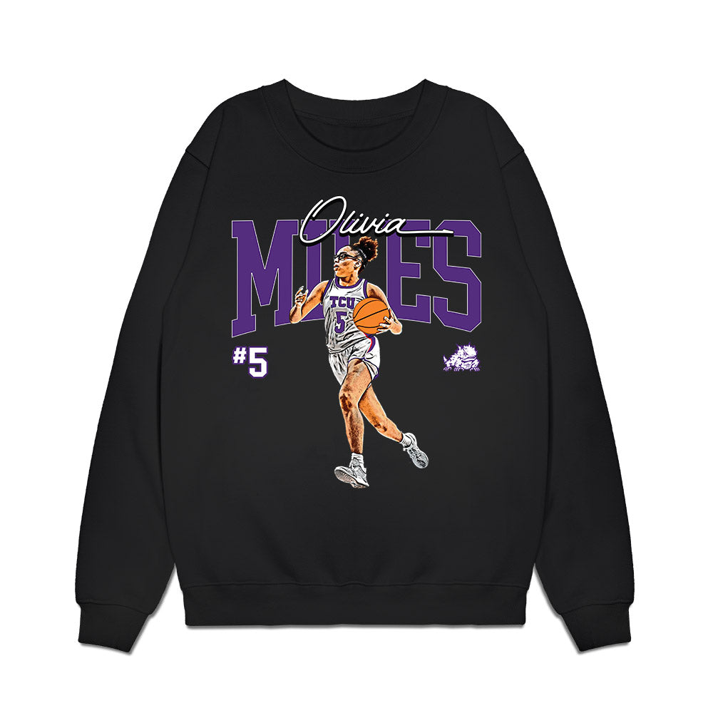 TCU - NCAA Women's Basketball : Olivia Miles - Caricature Premium Crewneck Sweatshirt-0